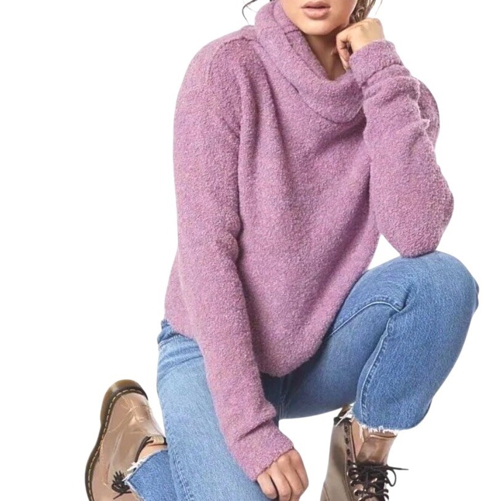 Free People Stormy Cowl Neck Sweater Purple Pullover Alpaca Wool Blend Large